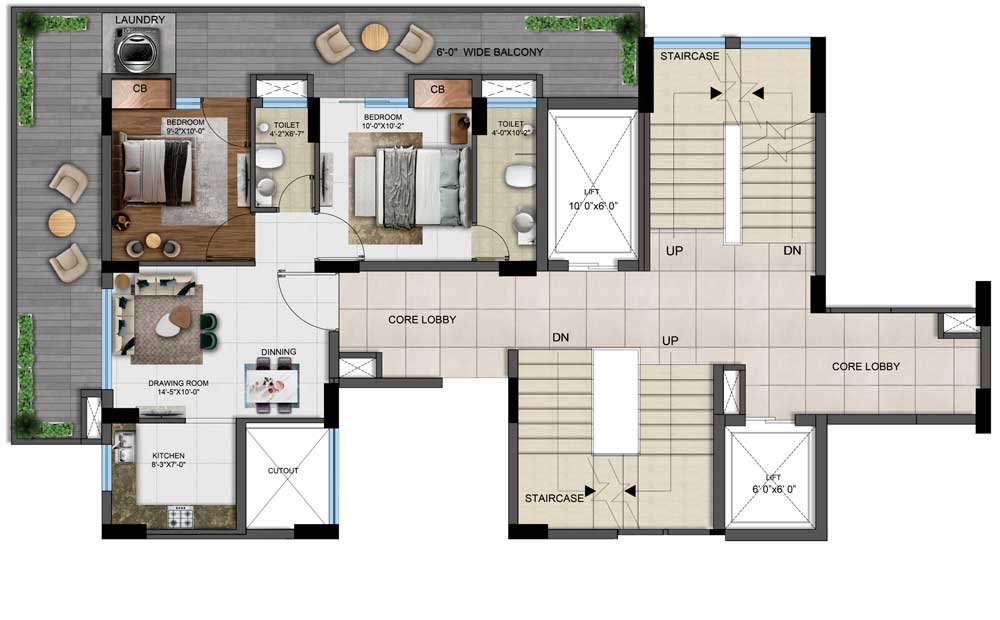 3 BHK Type 1 Floor Plan