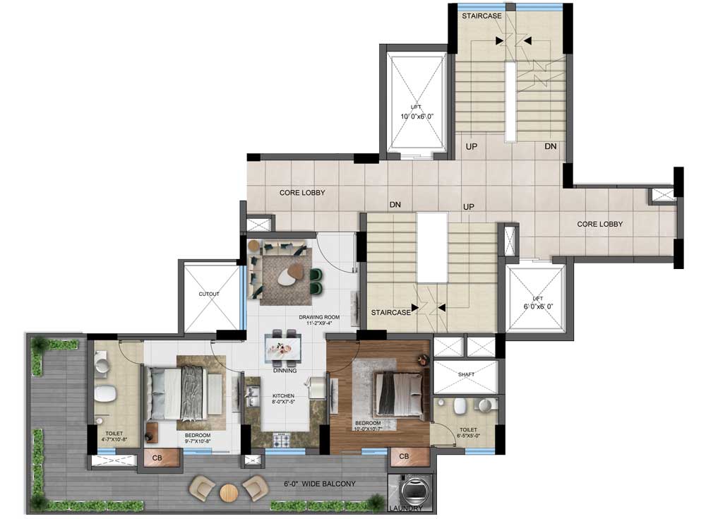3 BHK Type 1 Floor Plan