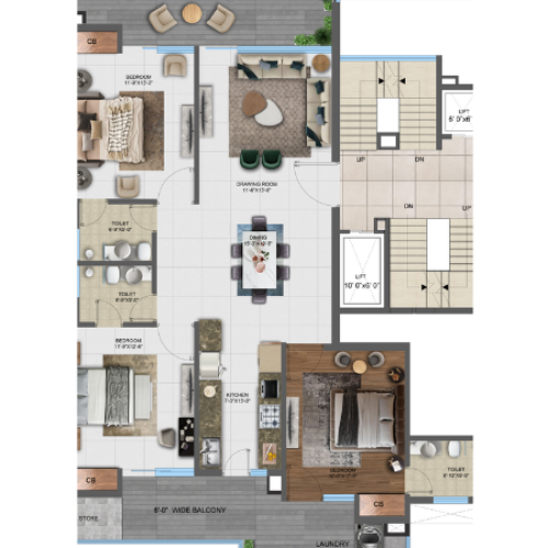 3 BHK Type 1 Floor Plan
